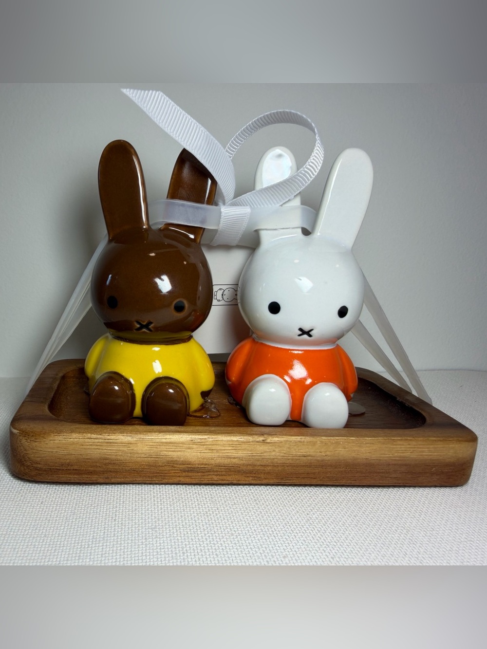 Miffy Salt and Pepper Shaker Ceramic Bunny Pair in Yellow & Orange